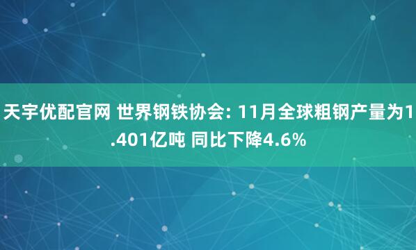 天宇优配官网 世界钢铁协会: 11月全球粗钢产量为1.401亿吨 同比下降4.6%